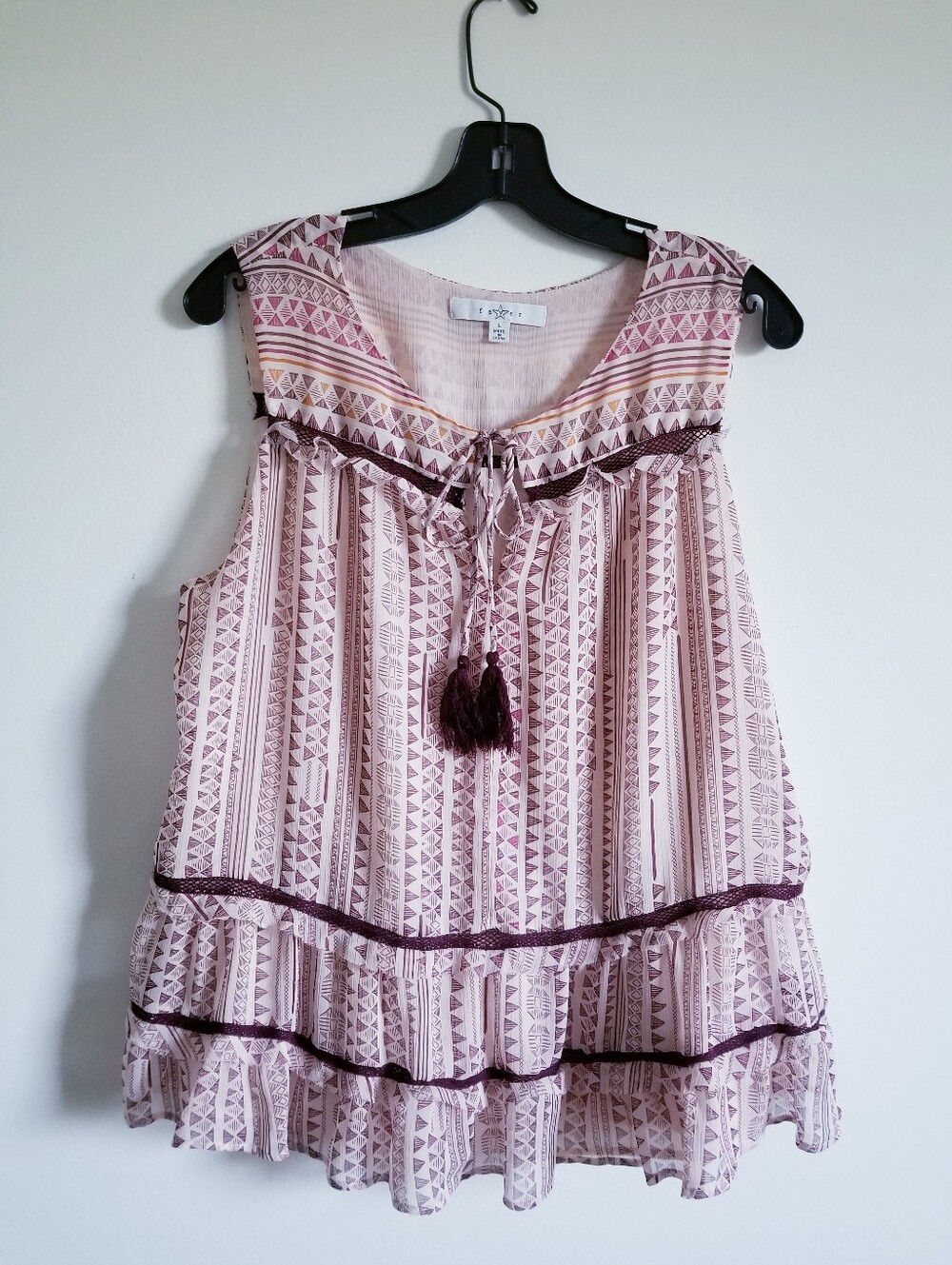 Fever Pink Patterned Sleeveless Blouse with Tassel Detail